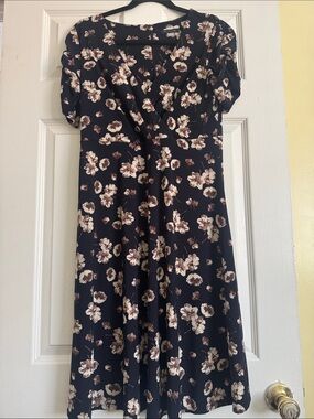 Girls Floral Navy Wrap-Style Dress